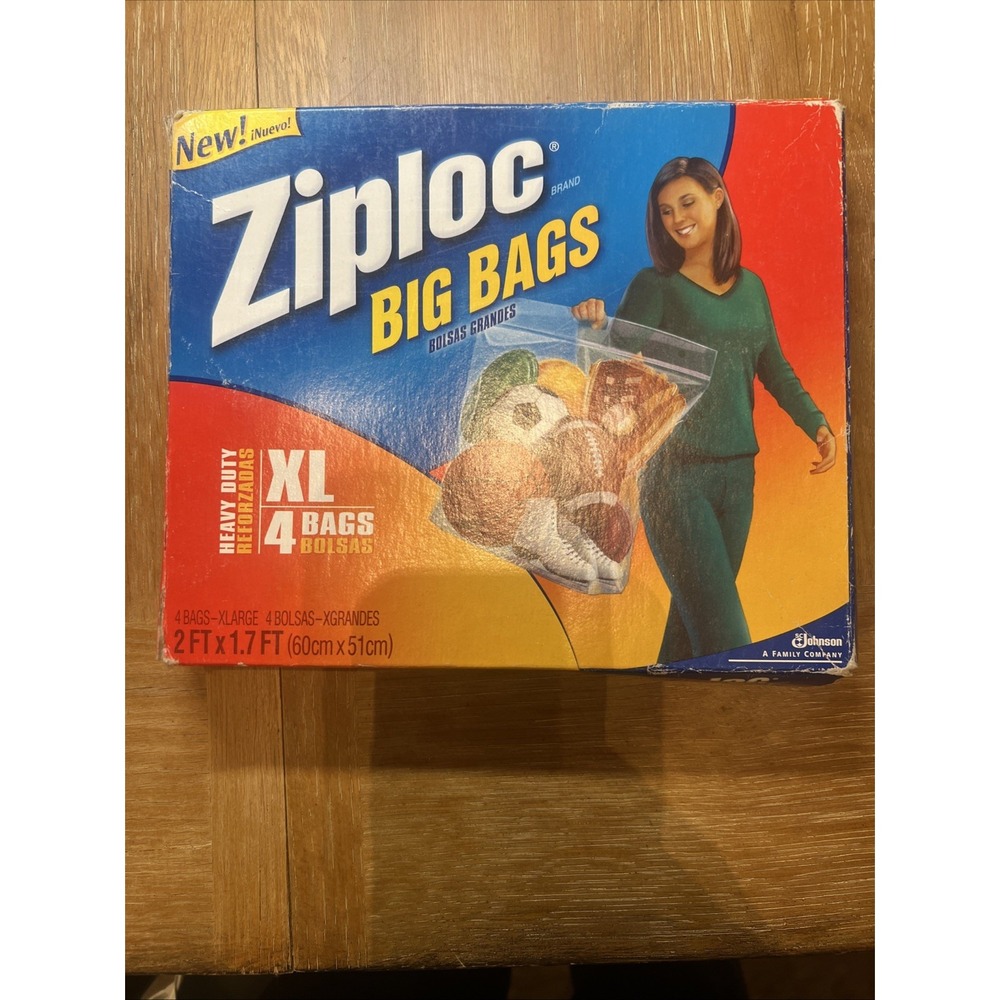 NEW Ziploc Big Bags Heavy Duty XXL 3 Bags 20 Gallon‎ 2' x 2.7' Discontinued 2011